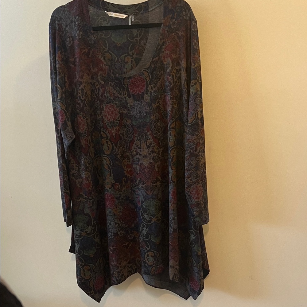 Soft Surroundings Sz 3 Paisley Floral Scoop Neck Flowy Tunic Top Patterned Tunic